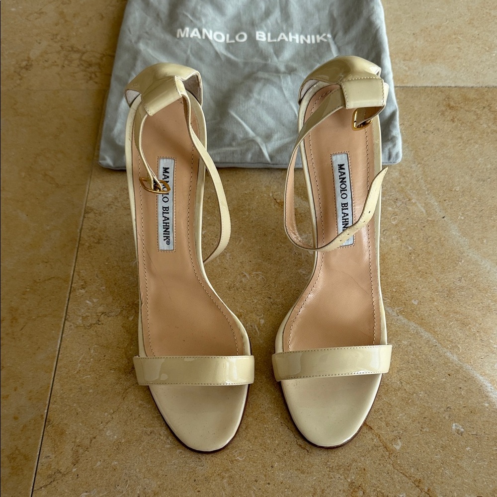 Manolo Blahnik Beige Ankle Strap Heels